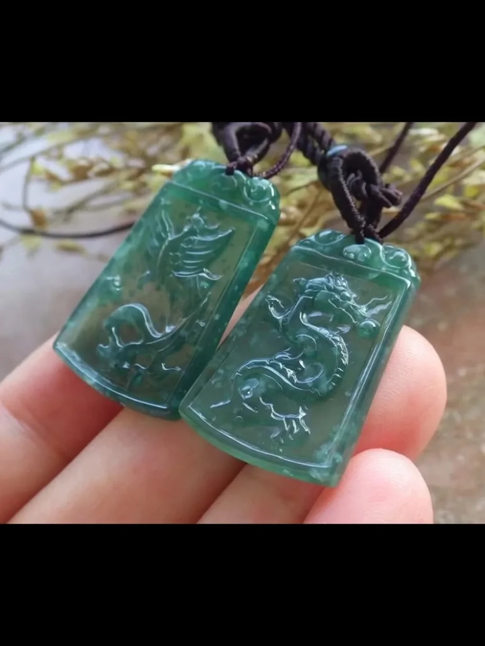 Certificate Jadeite Jade wedding wealth Green Pair Dragon Phoenix Pendant